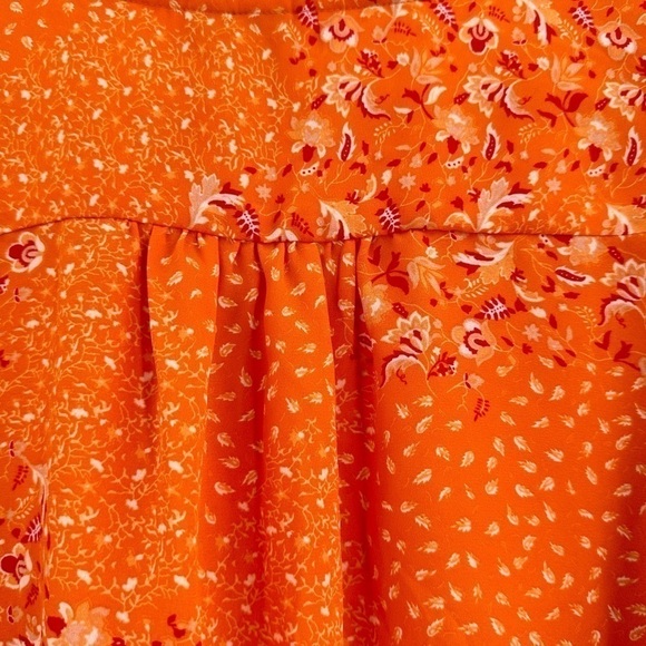 JOIE Women’s V-Neck Orange/Pink Floral Balloon Sleeve Crop Top w/Tie Size Large - Picture 7 of 14